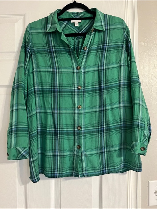 J. Jill Tops - J. Jill Green Plaid Button-Front Shirt
